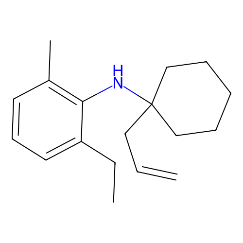 N-(1-allylcyclohexyl)-N-(2-ethyl-6-methylphenyl)amine structure