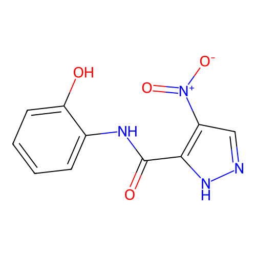 N-(2-hydroxyphenyl)-4-nitro-1H-pyrazole-5-carboxamide structure