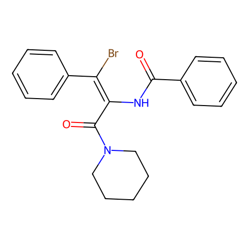 N-(1-bromo-3-oxo-1-phenyl-3-piperidin-1-ylprop-1-en-2-yl)benzamide structure
