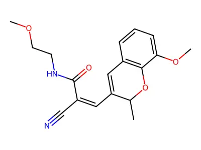 2-cyano-N-(2-methoxyethyl)-3-(8-methoxy-2-methyl-2H-chromen-3-yl)prop-2-enamide structure