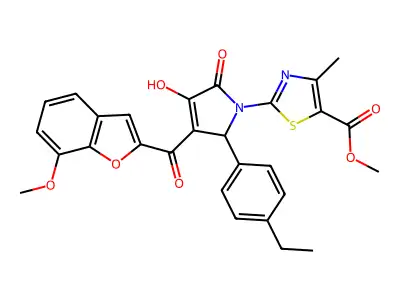 methyl 2-[2-(4-ethylphenyl)-4-hydroxy-3-(7-methoxy-1-benzofuran-2-carbonyl)-5-oxo-2H-pyrrol-1-yl]-4-methyl-1,3-thiazole-5-carboxylate structure