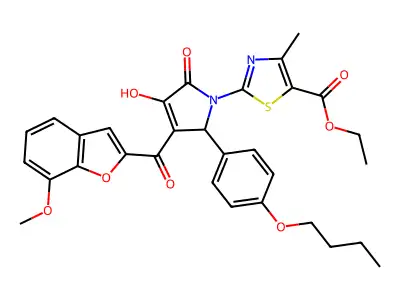Ethyl 2-[2-(4-butoxyphenyl)-4-hydroxy-3-(7-methoxy-1-benzofuran-2-carbonyl)-5-oxo-2,5-dihydro-1H-pyrrol-1-yl]-4-methyl-1,3-thiazole-5-carboxylate structure