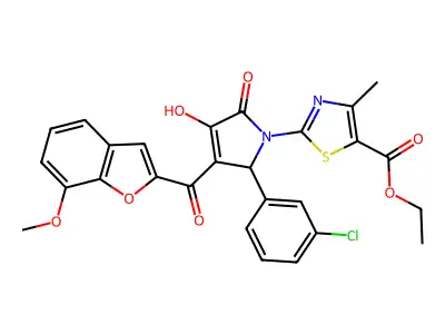 ethyl 2-[2-(3-chlorophenyl)-4-hydroxy-3-(7-methoxy-1-benzofuran-2-carbonyl)-5-oxo-2H-pyrrol-1-yl]-4-methyl-1,3-thiazole-5-carboxylate structure