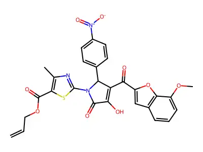 prop-2-enyl 2-[4-hydroxy-3-(7-methoxy-1-benzofuran-2-carbonyl)-2-(4-nitrophenyl)-5-oxo-2H-pyrrol-1-yl]-4-methyl-1,3-thiazole-5-carboxylate structure