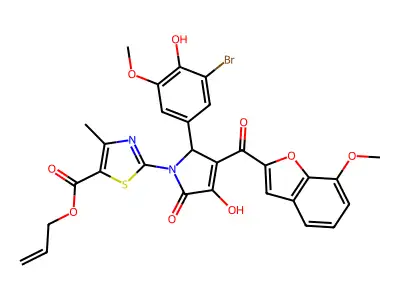 Prop-2-en-1-yl 2-[2-(3-bromo-4-hydroxy-5-methoxyphenyl)-4-hydroxy-3-(7-methoxy-1-benzofuran-2-carbonyl)-5-oxo-2,5-dihydro-1H-pyrrol-1-yl]-4-methyl-1,3-thiazole-5-carboxylate structure
