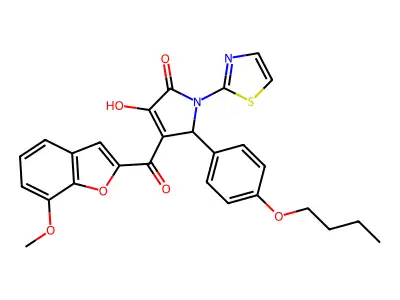 5-(4-Butoxyphenyl)-3-hydroxy-4-(7-methoxy-1-benzofuran-2-carbonyl)-1-(1,3-thiazol-2-yl)-1,5-dihydro-2H-pyrrol-2-one structure
