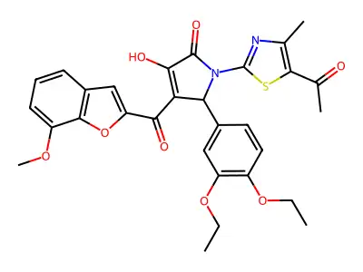 1-(5-Acetyl-4-methyl-1,3-thiazol-2-yl)-5-(3,4-diethoxyphenyl)-3-hydroxy-4-(7-methoxy-1-benzofuran-2-carbonyl)-1,5-dihydro-2H-pyrrol-2-one structure