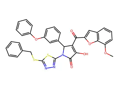 1-[5-(Benzylsulfanyl)-1,3,4-thiadiazol-2-yl]-3-hydroxy-4-(7-methoxy-1-benzofuran-2-carbonyl)-5-(3-phenoxyphenyl)-1,5-dihydro-2H-pyrrol-2-one structure
