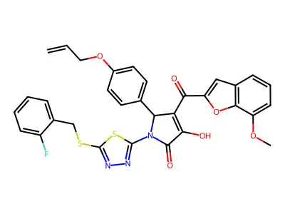 1-(5-{[(2-Fluorophenyl)methyl]sulfanyl}-1,3,4-thiadiazol-2-yl)-3-hydroxy-4-(7-methoxy-1-benzofuran-2-carbonyl)-5-{4-[(prop-2-en-1-yl)oxy]phenyl}-1,5-dihydro-2H-pyrrol-2-one structure