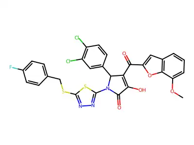 5-(3,4-Dichlorophenyl)-1-(5-{[(4-fluorophenyl)methyl]sulfanyl}-1,3,4-thiadiazol-2-yl)-3-hydroxy-4-(7-methoxy-1-benzofuran-2-carbonyl)-1,5-dihydro-2H-pyrrol-2-one structure