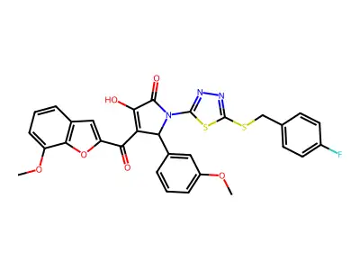 1-(5-{[(4-Fluorophenyl)methyl]sulfanyl}-1,3,4-thiadiazol-2-yl)-3-hydroxy-4-(7-methoxy-1-benzofuran-2-carbonyl)-5-(3-methoxyphenyl)-1,5-dihydro-2H-pyrrol-2-one structure