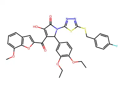 5-(3,4-Diethoxyphenyl)-1-(5-{[(4-fluorophenyl)methyl]sulfanyl}-1,3,4-thiadiazol-2-yl)-3-hydroxy-4-(7-methoxy-1-benzofuran-2-carbonyl)-1,5-dihydro-2H-pyrrol-2-one structure