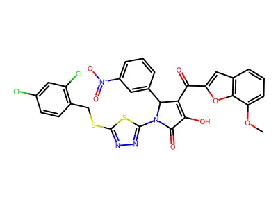 1-(5-{[(2,4-Dichlorophenyl)methyl]sulfanyl}-1,3,4-thiadiazol-2-yl)-3-hydroxy-4-(7-methoxy-1-benzofuran-2-carbonyl)-5-(3-nitrophenyl)-1,5-dihydro-2H-pyrrol-2-one structure