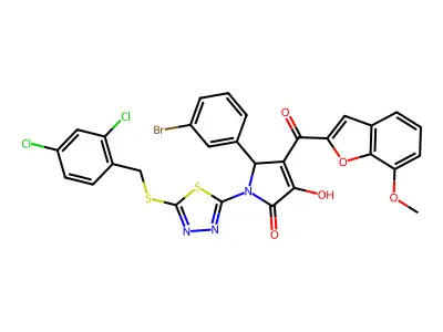 5-(3-Bromophenyl)-1-(5-{[(2,4-dichlorophenyl)methyl]sulfanyl}-1,3,4-thiadiazol-2-yl)-3-hydroxy-4-(7-methoxy-1-benzofuran-2-carbonyl)-1,5-dihydro-2H-pyrrol-2-one structure