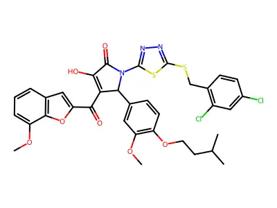1-(5-{[(2,4-Dichlorophenyl)methyl]sulfanyl}-1,3,4-thiadiazol-2-yl)-3-hydroxy-4-(7-methoxy-1-benzofuran-2-carbonyl)-5-[3-methoxy-4-(3-methylbutoxy)phenyl]-1,5-dihydro-2H-pyrrol-2-one structure