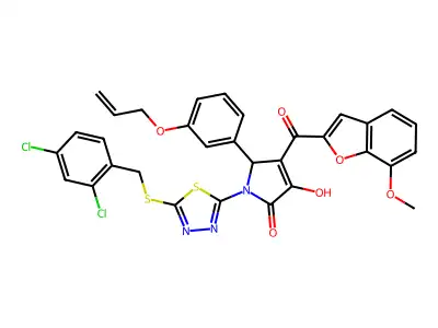 1-[5-[(2,4-dichlorophenyl)methylsulfanyl]-1,3,4-thiadiazol-2-yl]-4-hydroxy-3-(7-methoxy-1-benzofuran-2-carbonyl)-2-(3-prop-2-enoxyphenyl)-2H-pyrrol-5-one structure