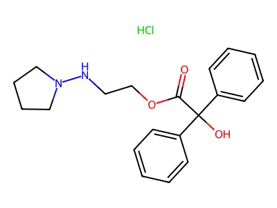 Benzeneacetic acid, alpha-hydroxy-alpha-phenyl-, 2-(1-pyrrolidinylamino)ethyl ester, monohydrochloride structure