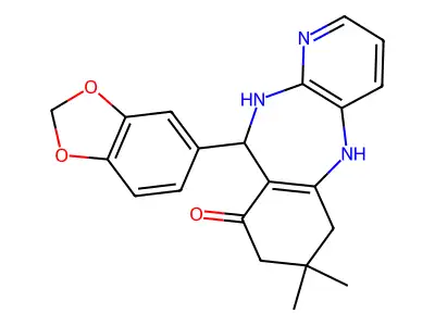 2,10,12-triaza-9-benzo[d]1,3-dioxolan-5-yl-5,5-dimethyltricyclo[9.4.0.0<3,8>]pentadeca-1(15),3(8),11(12),13-tetraen-7-one structure
