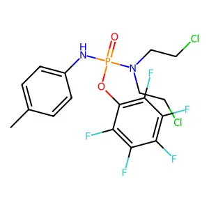 Pentafluorophenyl N,N-bis(2-chloroethyl)-N'-(4-methylphenyl)phosphorodiamidate structure
