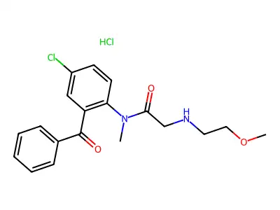 Acetamide, N-(2-benzoyl-4-chlorophenyl)-2-((2-methoxyethyl)amino)-N-methyl-, monohydrochloride structure