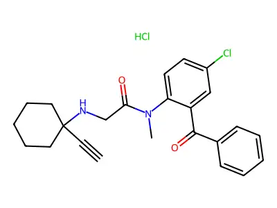 Acetamide, N-(2-benzoyl-4-chlorophenyl)-2-((1-ethynylcyclohexyl)amino)-N-methyl-, monohydrochloride structure