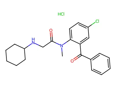 Acetamide, N-(2-benzoyl-4-chlorophenyl)-2-(cyclohexylamino)-N-methyl-, monohydrochloride structure