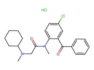 Acetamide, N-(2-benzoyl-4-chlorophenyl)-2-(cyclohexylmethylamino)-N-methyl-, monohydrochloride structure