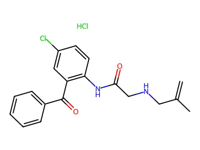 Acetamide, N-(2-benzoyl-4-chlorophenyl)-2-((2-methyl-2-propenyl)amino)-, monohydrochloride structure
