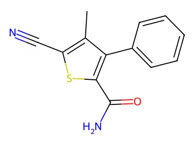 5-Cyano-4-methyl-3-phenylthiophene-2-carboxamide structure