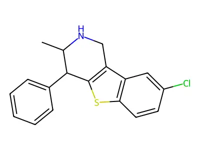 (1)Benzothieno(3,2-c)pyridine, 1,2,3,4-tetrahydro-8-chloro-3-methyl-4-phenyl- structure