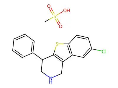 1,2,3,4-Tetrahydro-8-chloro-4-phenyl-(1)benzothieno(3,2-c)pyridine methanesulfonate structure