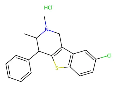 (1)Benzothieno(3,2-c)pyridine, 1,2,3,4-tetrahydro-8-chloro-2,3-dimethyl-4-phenyl-, hydrochloride structure