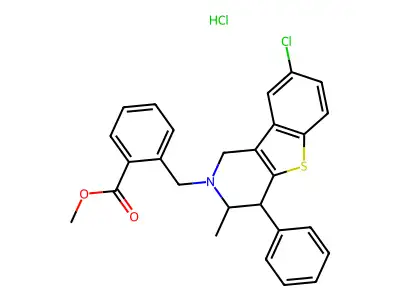 Benzoic acid, 2-((8-chloro-3,4-dihydro-3-methyl-4-phenyl-(1)benzothieno(3,2-c)pyridin-2(1H)-ylmethyl)-, methyl ester, hydrochloride structure