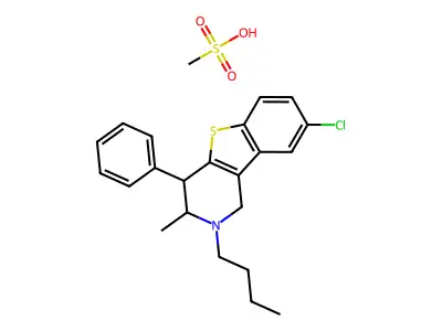 (1)Benzothieno(3,2-c)pyridine, 1,2,3,4-tetrahydro-2-butyl-8-chloro-3-methyl-4-phenyl-, methanesulfonate structure