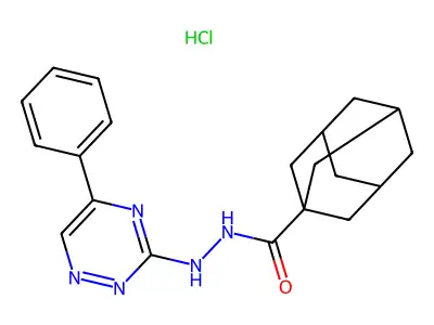 Tricyclo(3.3.1.1(sup 3,7))decane-1-carboxylic acid, 2-(5-phenyl-1,2,4-triazin-3-yl)hydrazide,monohydrochloride, hydrate structure