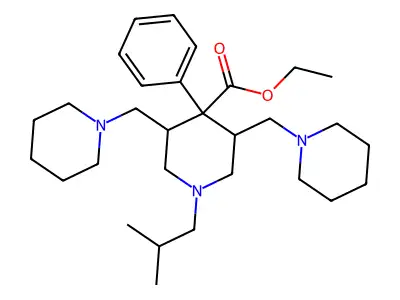 3,5-Bis(1-piperidinylmethyl)-1-isobutyl-4-phenyl-4-piperidinecarboxylic acid ethyl ester structure