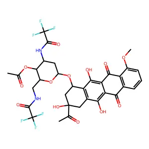 [6-[(3-acetyl-3,5,12-trihydroxy-10-methoxy-6,11-dioxo-2,4-dihydro-1H-tetracen-1-yl)oxy]-4-[(2,2,2-trifluoroacetyl)amino]-2-[[(2,2,2-trifluoroacetyl)amino]methyl]oxan-3-yl] acetate structure