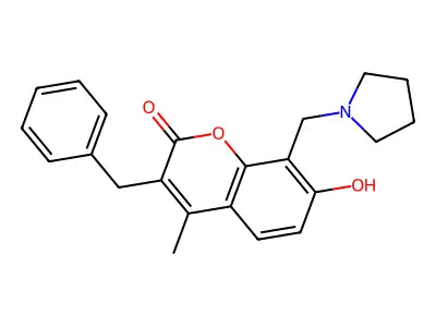 3-benzyl-7-hydroxy-4-methyl-8-(pyrrolidin-1-ylmethyl)-2H-chromen-2-one structure