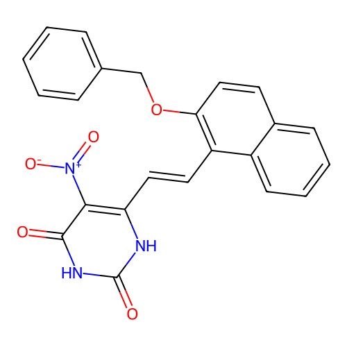 6-{(E)-2-[2-(benzyloxy)naphthalen-1-yl]ethenyl}-5-nitropyrimidine-2,4-diol structure