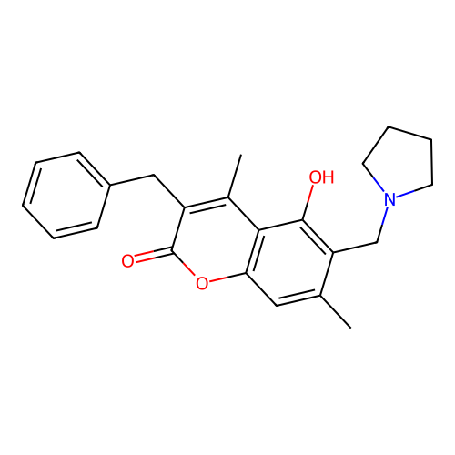 3-benzyl-5-hydroxy-4,7-dimethyl-6-(1-pyrrolidinylmethyl)-2H-chromen-2-one structure