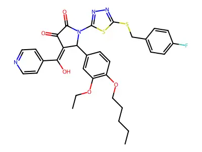 5-[3-Ethoxy-4-(pentyloxy)phenyl]-1-(5-{[(4-fluorophenyl)methyl]sulfanyl}-1,3,4-thiadiazol-2-yl)-4-[hydroxy(pyridin-4-yl)methylidene]pyrrolidine-2,3-dione structure