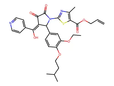 prop-2-enyl 2-[2-[3-ethoxy-4-(3-methylbutoxy)phenyl]-3-[hydroxy(pyridin-4-yl)methylidene]-4,5-dioxopyrrolidin-1-yl]-4-methyl-1,3-thiazole-5-carboxylate structure