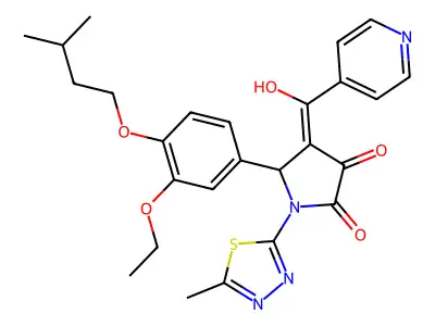 5-[3-ethoxy-4-(3-methylbutoxy)phenyl]-4-[hydroxy(pyridin-4-yl)methylidene]-1-(5-methyl-1,3,4-thiadiazol-2-yl)pyrrolidine-2,3-dione structure