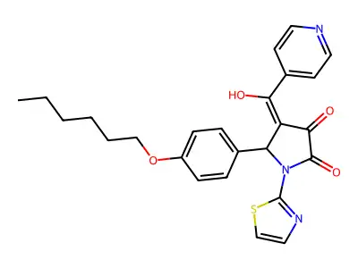 5-[4-(Hexyloxy)phenyl]-4-[hydroxy(pyridin-4-yl)methylidene]-1-(1,3-thiazol-2-yl)pyrrolidine-2,3-dione structure