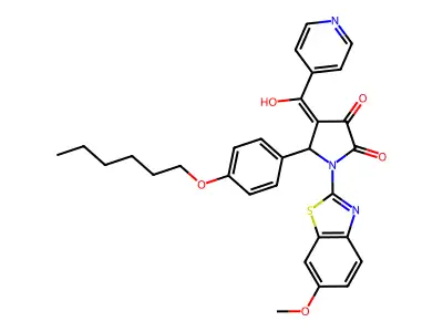 5-(4-hexoxyphenyl)-4-[hydroxy(pyridin-4-yl)methylidene]-1-(6-methoxy-1,3-benzothiazol-2-yl)pyrrolidine-2,3-dione structure