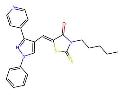 3-Pentyl-5-{[1-phenyl-3-(pyridin-4-yl)-1H-pyrazol-4-yl]methylidene}-2-sulfanylidene-1,3-thiazolidin-4-one structure