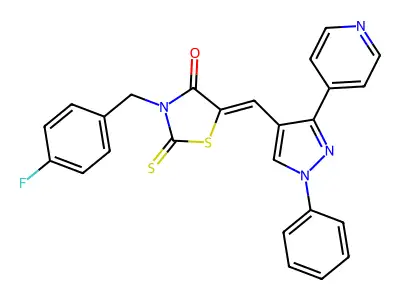 3-[(4-Fluorophenyl)methyl]-5-{[1-phenyl-3-(pyridin-4-yl)-1H-pyrazol-4-yl]methylidene}-2-sulfanylidene-1,3-thiazolidin-4-one structure