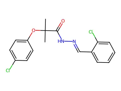 2-(4-Chlorophenoxy)-N-[(2-chlorophenyl)methylidene]-2-methylpropanehydrazonic acid structure