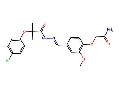 2-[4-({2-[2-(4-Chlorophenoxy)-2-methylpropanoyl]hydrazinylidene}methyl)-2-methoxyphenoxy]acetamide structure