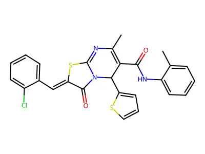 2-[(2-Chlorophenyl)methylidene]-7-methyl-N-(2-methylphenyl)-3-oxo-5-(thiophen-2-yl)-2,3-dihydro-5H-[1,3]thiazolo[3,2-a]pyrimidine-6-carboxamide structure